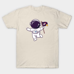 Cute Astronaut Floating With Space Flag Cartoon T-Shirt